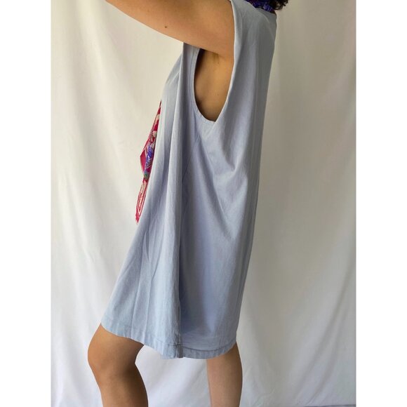 vintage reworked floral silk scarf tie loose comfy cotton sleeveless midi dress - Picture 6 of 9